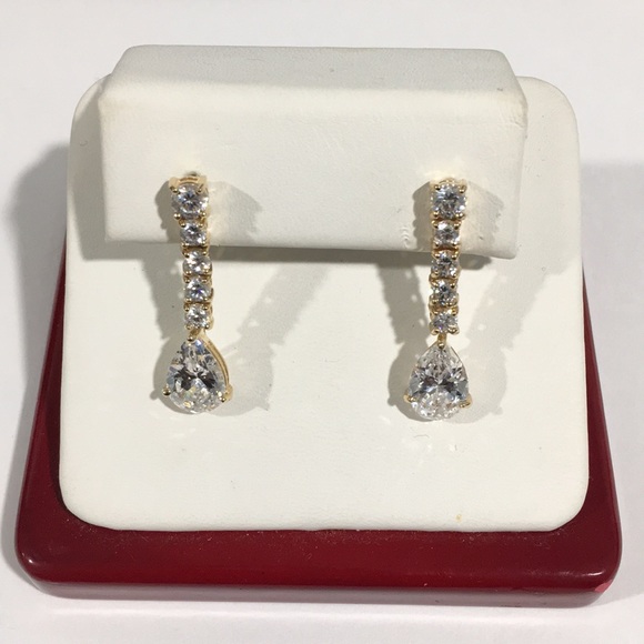 10k Yellow Gold Dangling CZ Earrings Push Backs - Picture 1 of 4